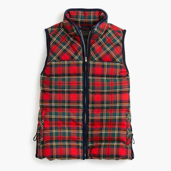 J. Crew Tartan plaid mountain puffer wool blend vest velvet trim sz medium new - Picture 1 of 9